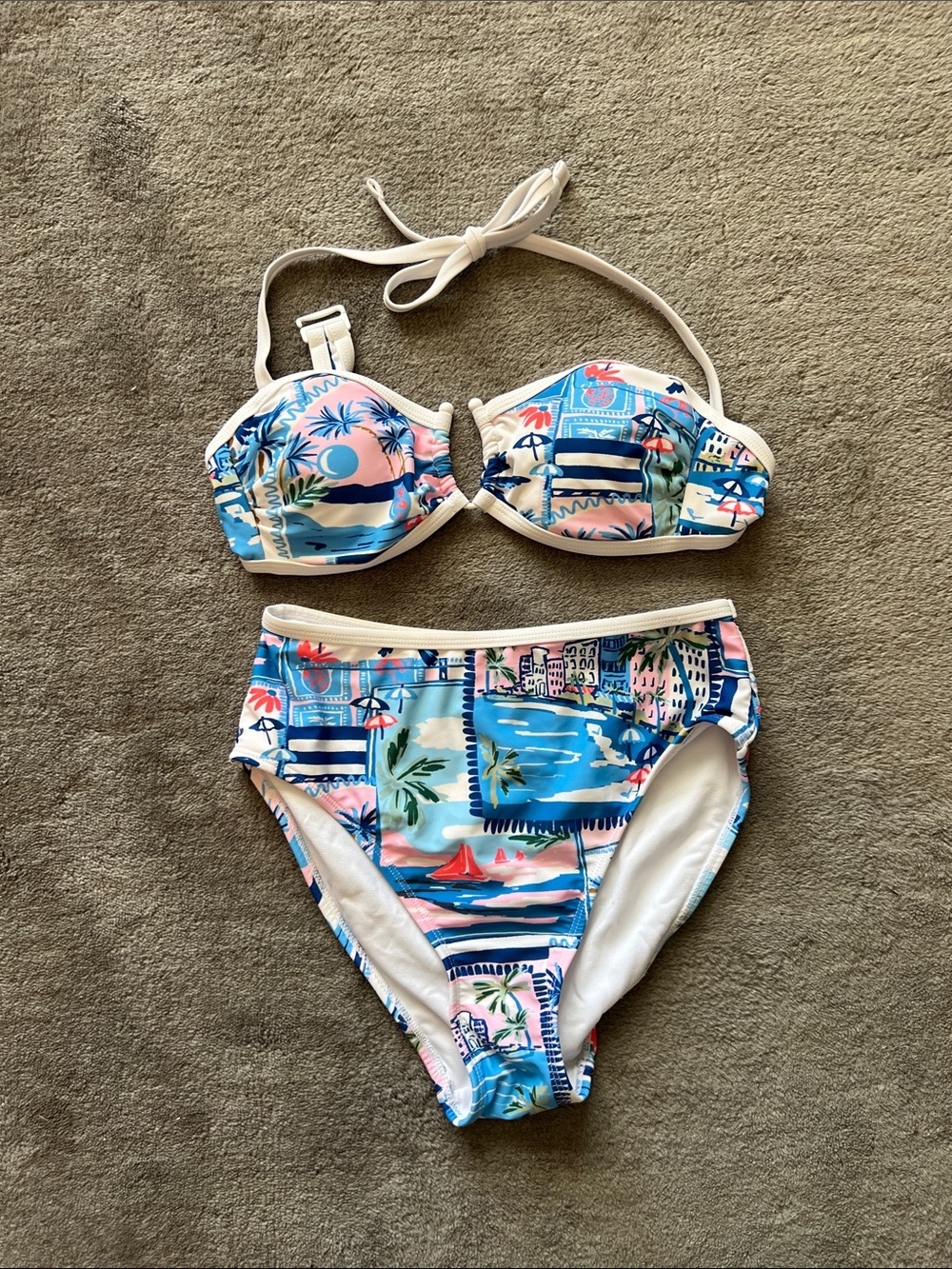 Women’s Two-Piece Tropical Print Bikini - Blue & Pink, size 0-2